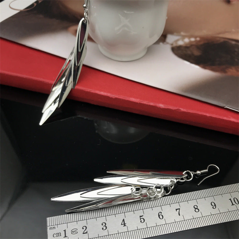 Wholesale Slender Willow Leaf Metal Electroplated Long Earrings ACC-ES-FX050