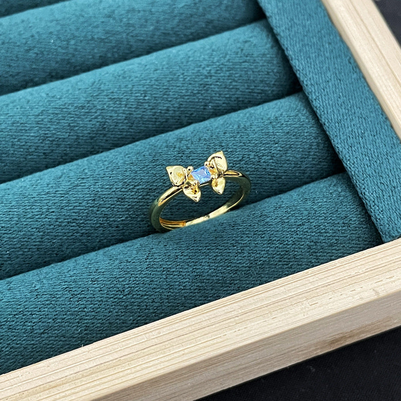 Wholesale Light Luxury Enamel Dropping Glaze Butterfly Flower Ring