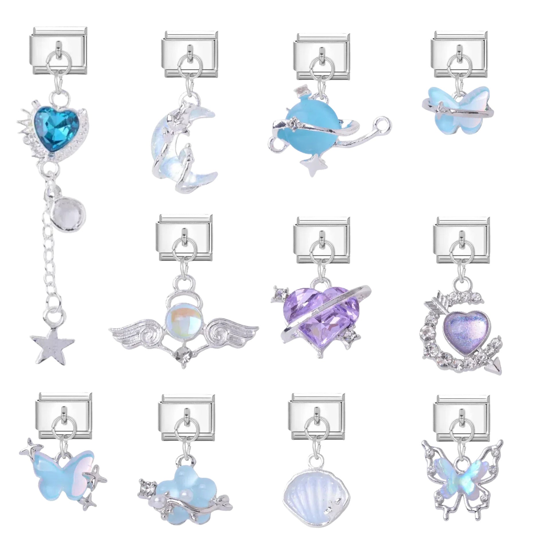 Wholesale Trendy Crystal Butterfly Heart Pendant Titanium Steel DIY Bracelet Charm for Fashion Accessory Gift