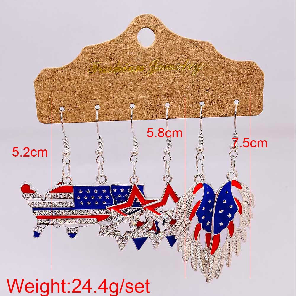 Wholesale 3 Pairs of One Card Independence Day Earrings Set