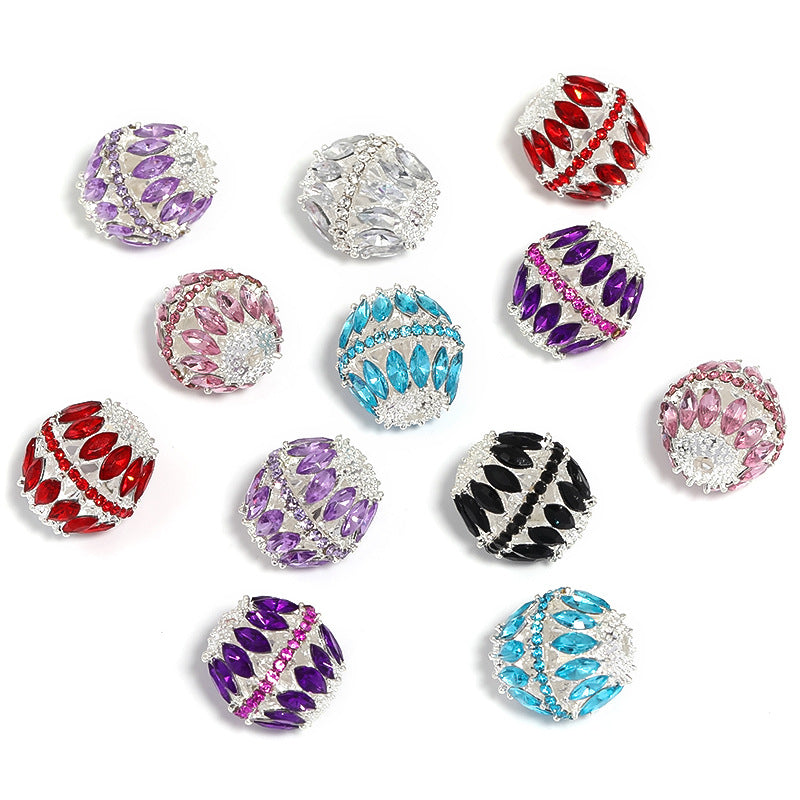 Wholesale 10pcs Heavy Alloy Hollow Diamond Balls Horse Eye Rhinestone Beads DIY Accessories ACC-BDS-BLG094