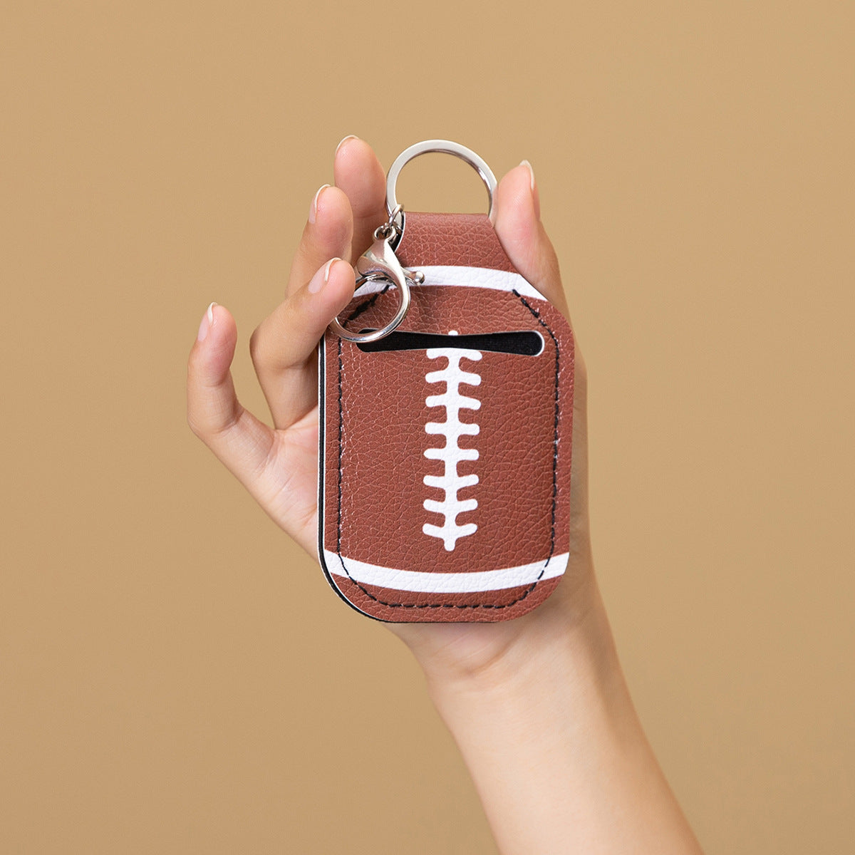 Wholesale Football Baseball Basketball Hand Sanitizer Leather Case Keychain Chapstick Holder