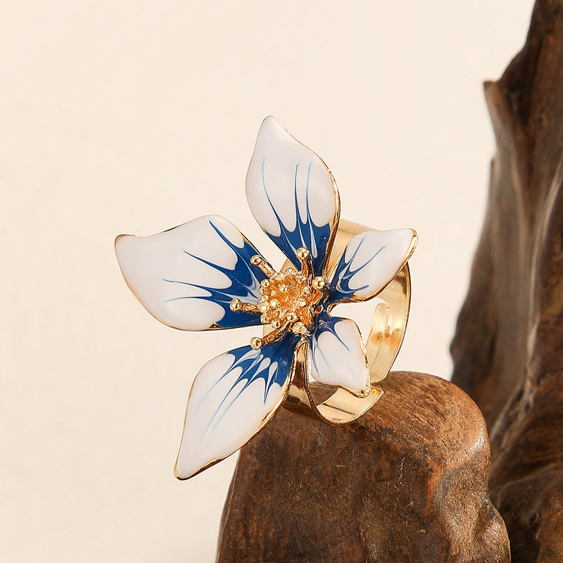 Wholesale  Flower Exaggerated Creative French Retro Elegant Metal Oil Drop  Ring