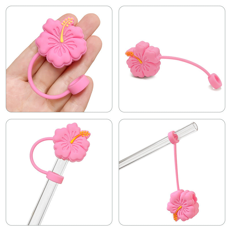 Wholesale 10pcs 10mm Flower Silicone Straw Cover Straw Plug Cup Decoration Straw Tube Cap ACC-SCR-WDX002