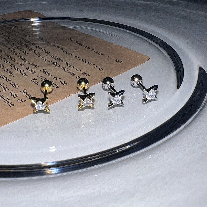 Wholesale Star Turnbuckle Lucky Four-pointed Star Zircon Earrings