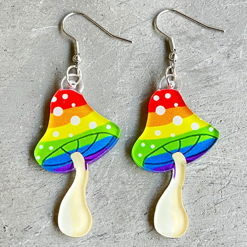 Wholesale 2 pairs/pack  Rainbow Game Mushroom Elf Summer Drink Colored Pen Acrylic Fun Earrings