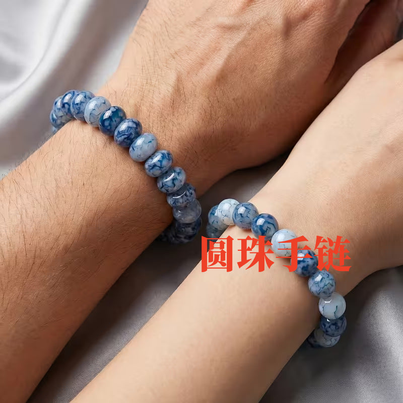 Wholesale Water Flow Blue Dot Stone Glass Bead Bracelet Fashion Accessory Gift Boutique Resale