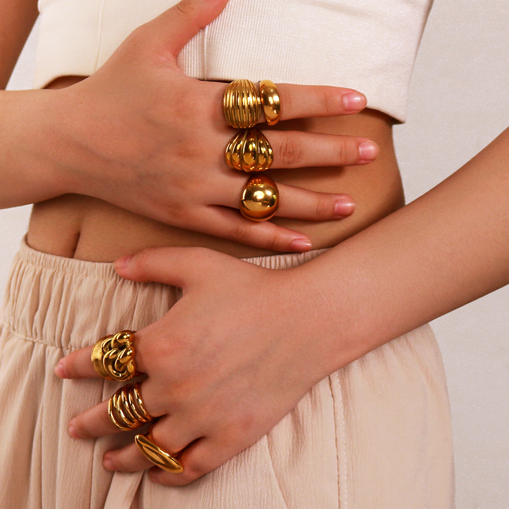 Wholesale retro geometric ball twist winding irregular titanium steel ring