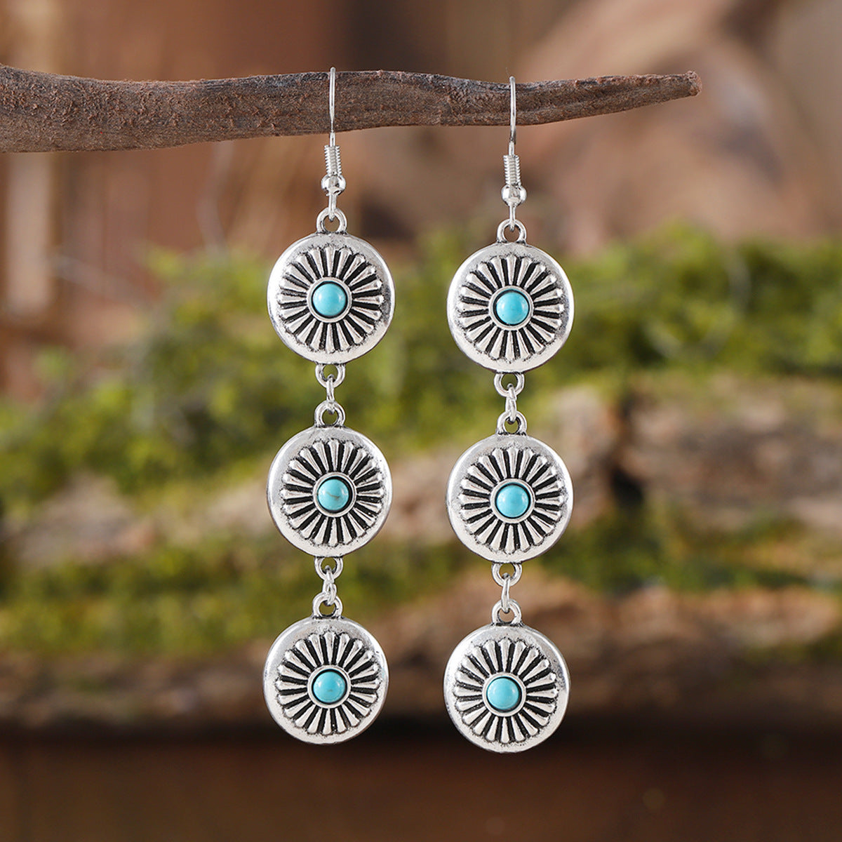 Wholesale  vintage inlaid turquoise pumpkin flower earrings bracelet