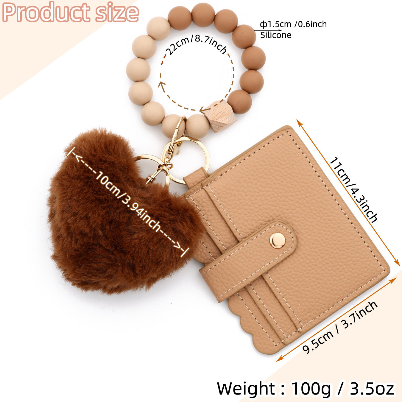 Wholesale  Love Hair Ball Pendant Leather Card Silicone Bead  Wristlet Keychain