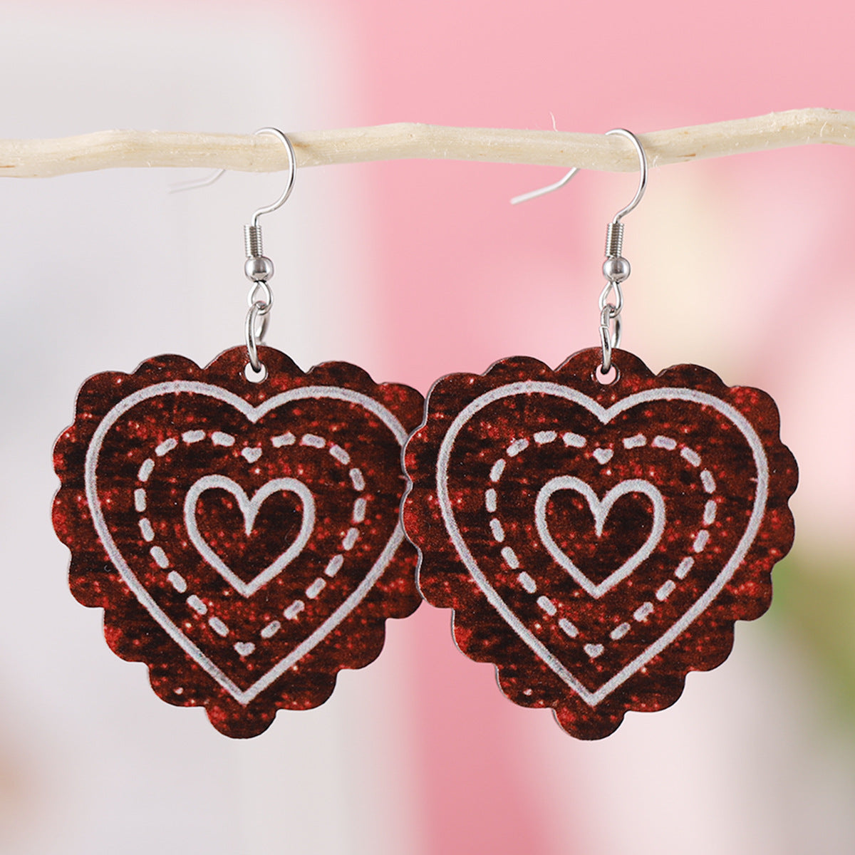 Wholesale Valentine' s Day Wooden Heart Earrings