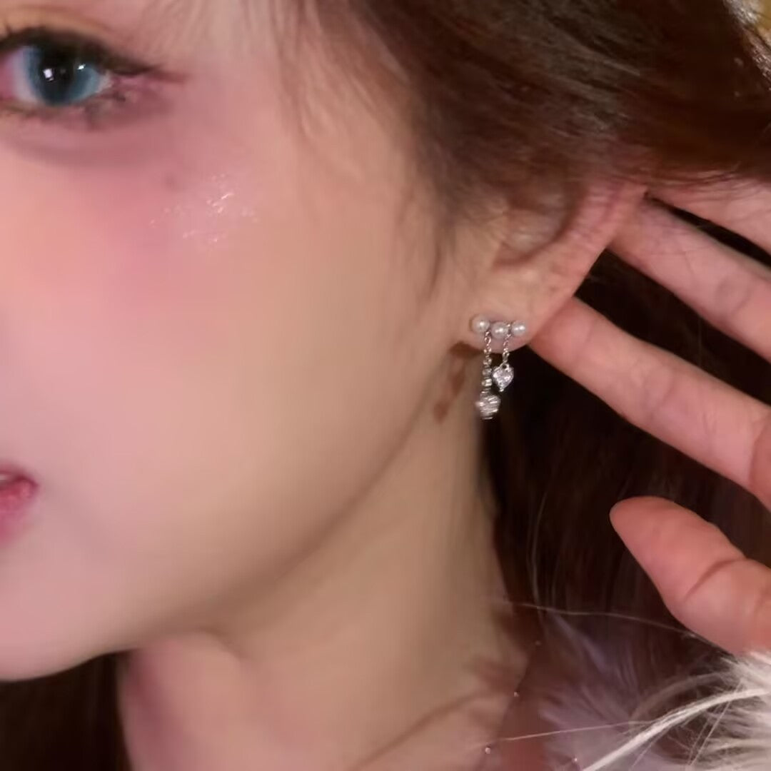 Wholesale Zirconia Heart Pearl Tassel Earrings