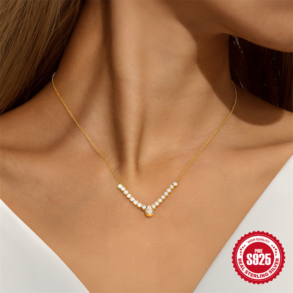 Wholesale S925 sterling silver personalized water drop zircon necklace