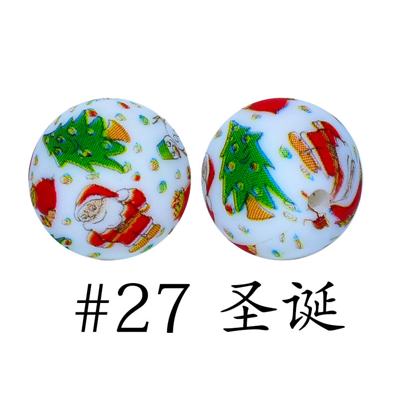 Wholesale 50pcs Western Style Leopard Skull Color Aztec Printed Silicone Balls Beads ACC-BDS-HeSheng007