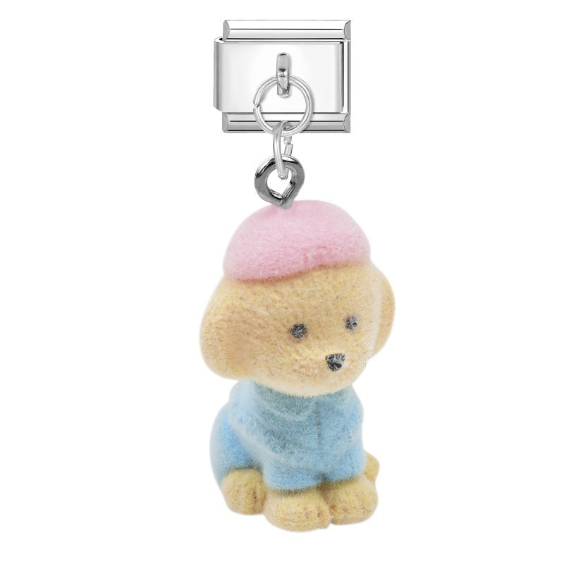 Wholesale 9mm Italian Charm Starter Bracelets DIY Cute Flocked Doll Pendant Stainless Steel Composable Bracelet