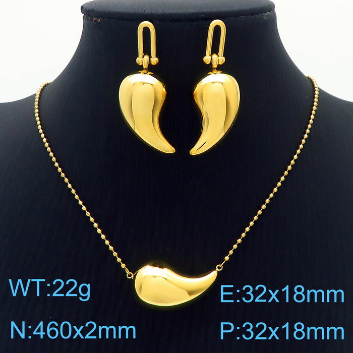 Wholesale Water Drop Hollow Set Glossy Stainless Steel Earrings Necklace ACC-ES-RuiMasi002