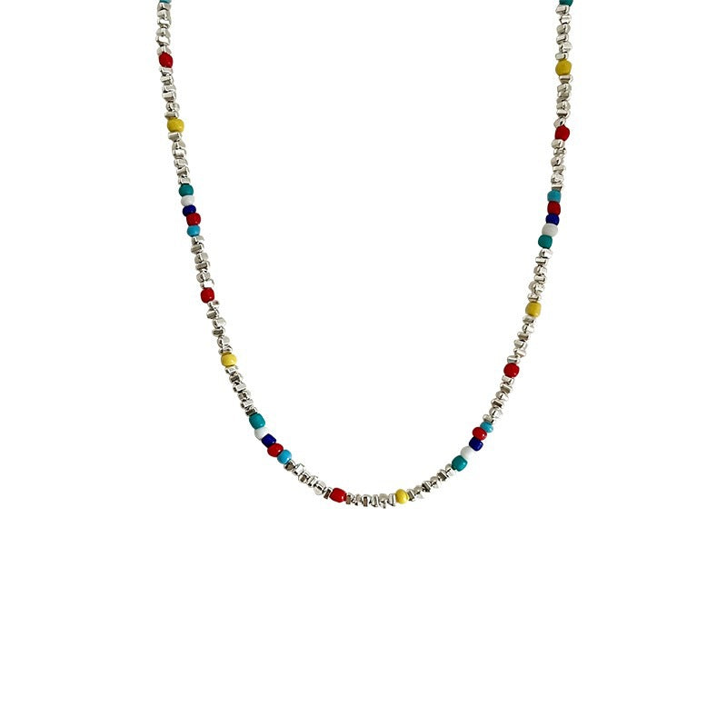 Wholesale Colorful Beaded Silver Necklace
