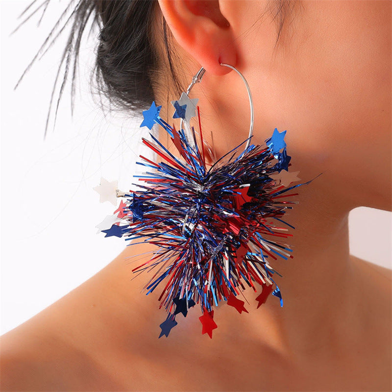 Wholesale  US Independence Day Red White Blue Bright Silk Earrings