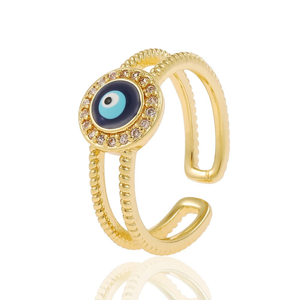 Wholesale Copper-Plated Gold-Tone Devil' s Eye Geometric Open Ring Fashion Jewelry Accessory Boutique Resale