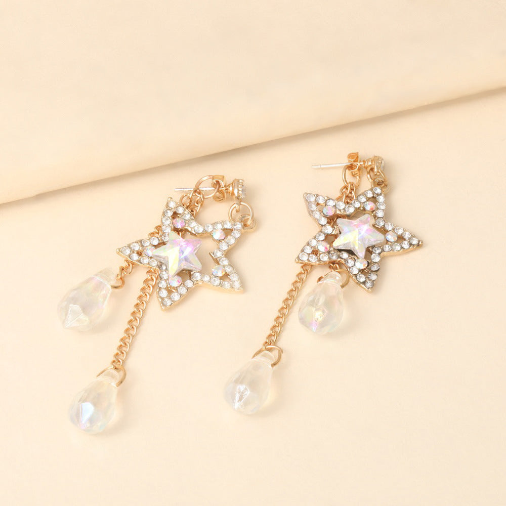 Wholesale  hollow five-pointed star point drill long tassel flash drill earrings