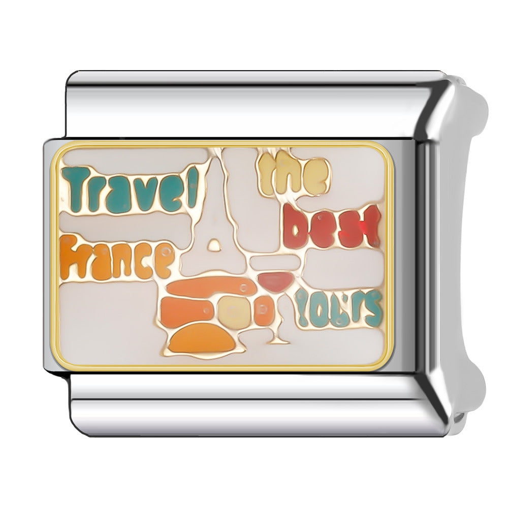 Wholesale Italian Charm Bracelet 9mm DIY Splicing National Tourism Scenic Logo Stainless Steel Composable Bracelet