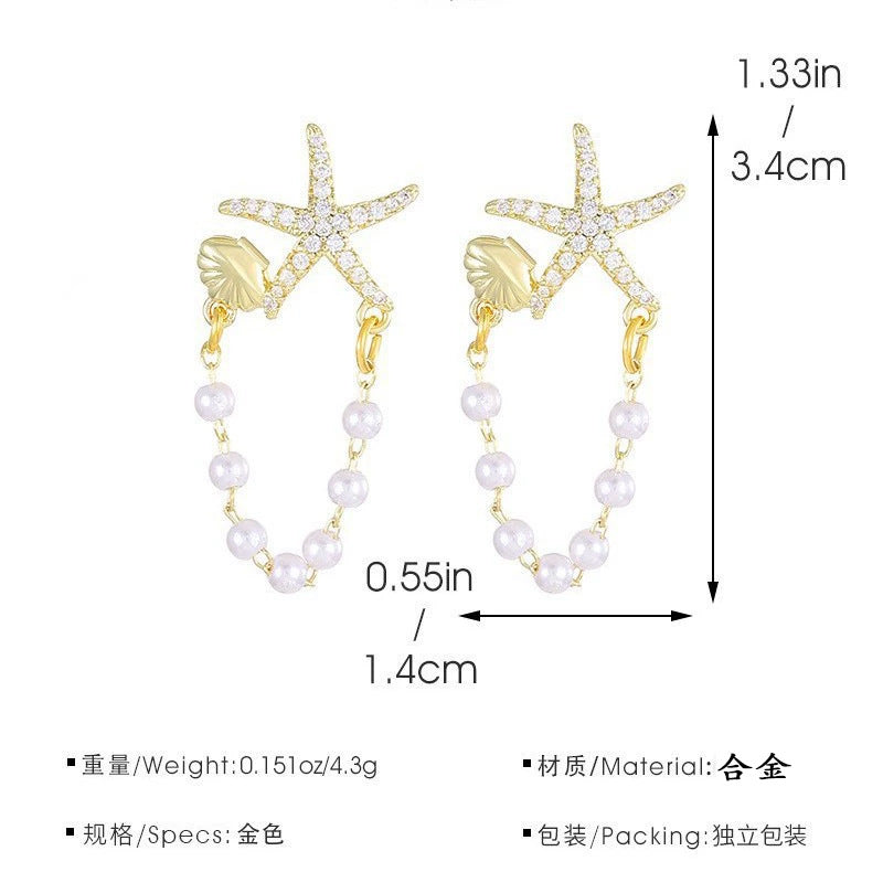 Wholesale  Diamond Starfish  Pearl Earrings