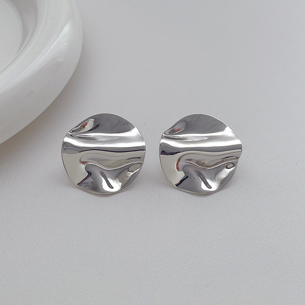 Wholesale  Pleated Metal Round Earrings