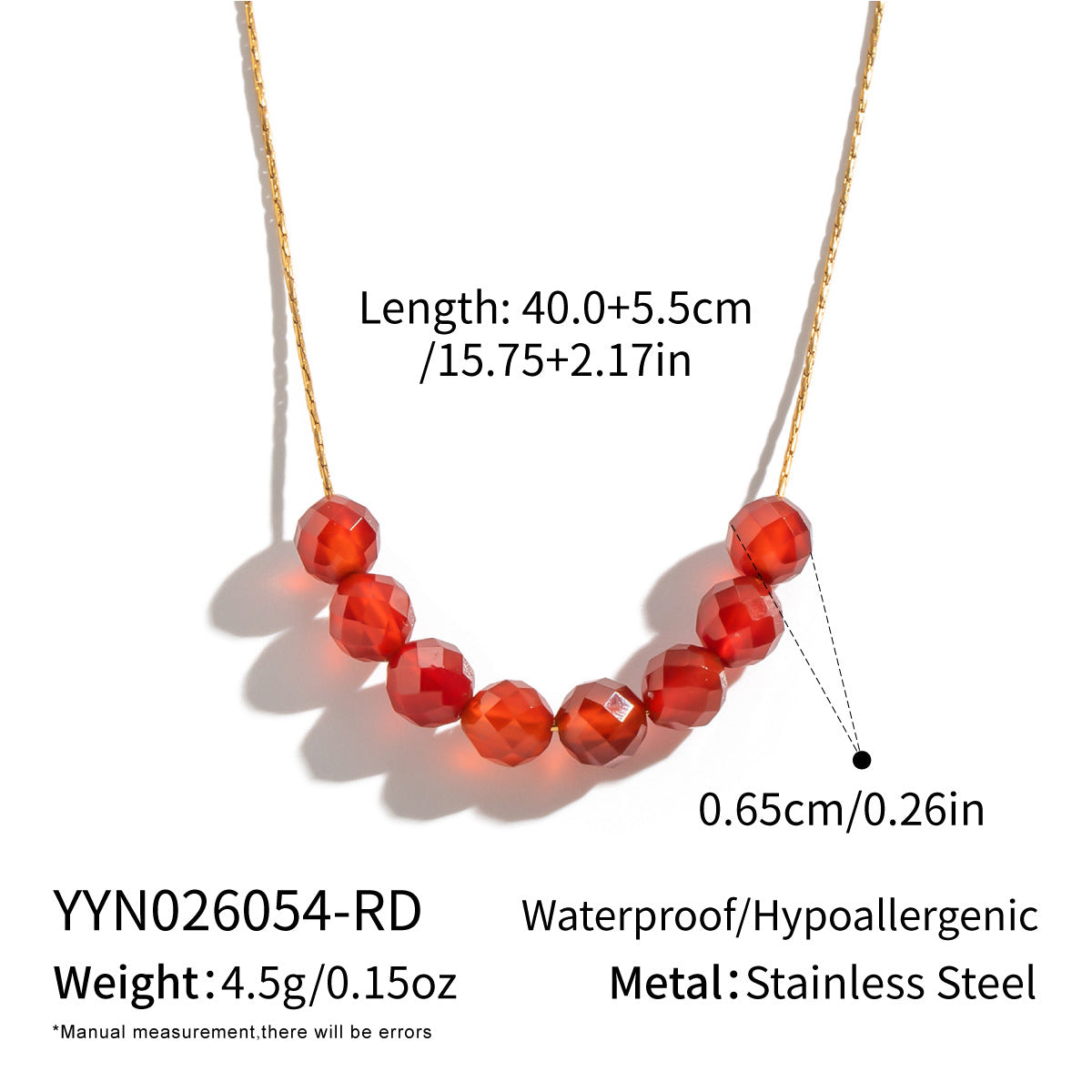 Wholesale Gold Tone Stainless Steel Natural Red Agate Geometric Pendant Necklace For Women Casual Jewelry Accessory