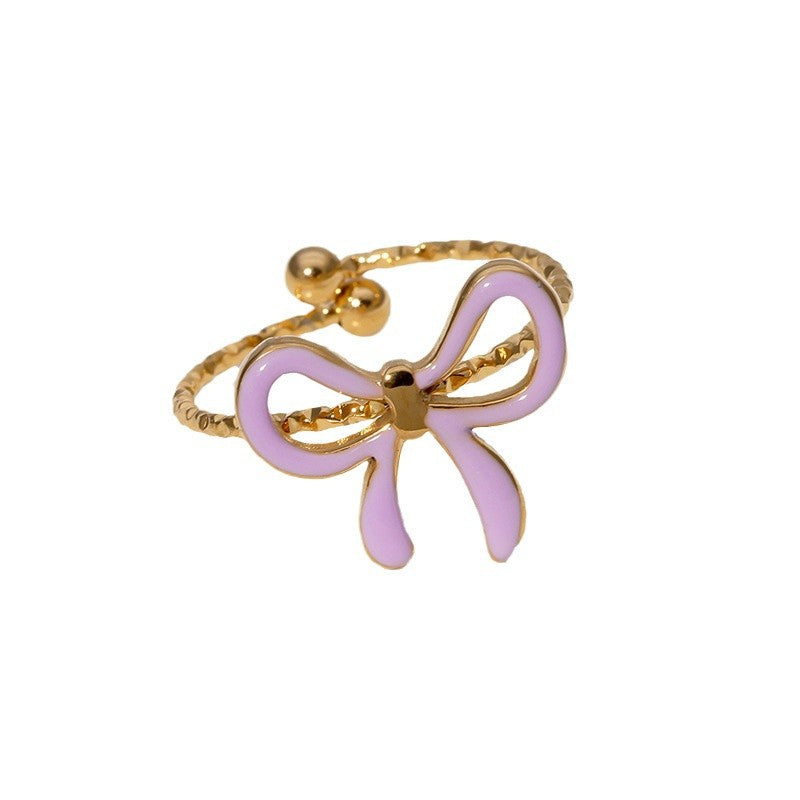 Wholesale cute gold plated bow open stainless steel ring