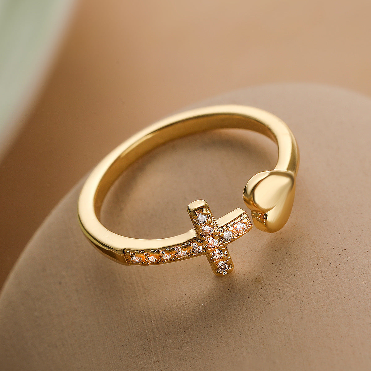 Wholesale Trendy Geometric Cross Zircon Gold Plated Open Ring For Women Adjustable Jewelry Accessory Gift