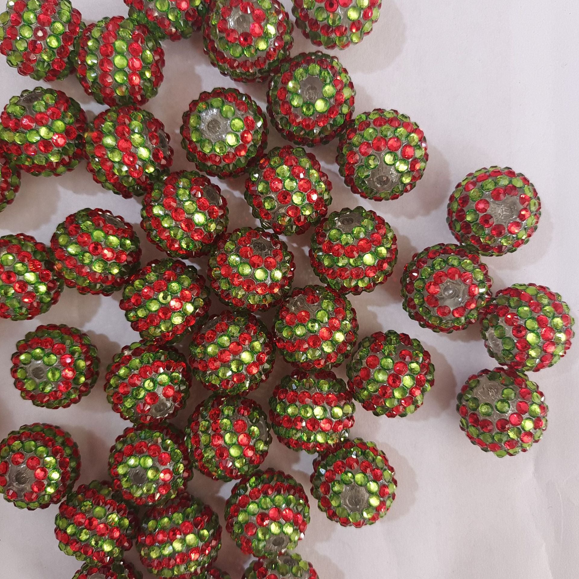 Wholesale 5pcs Green and Red Stripes 16MM-22MM Resin Diamond Beads ACC-BDS-NiJia058