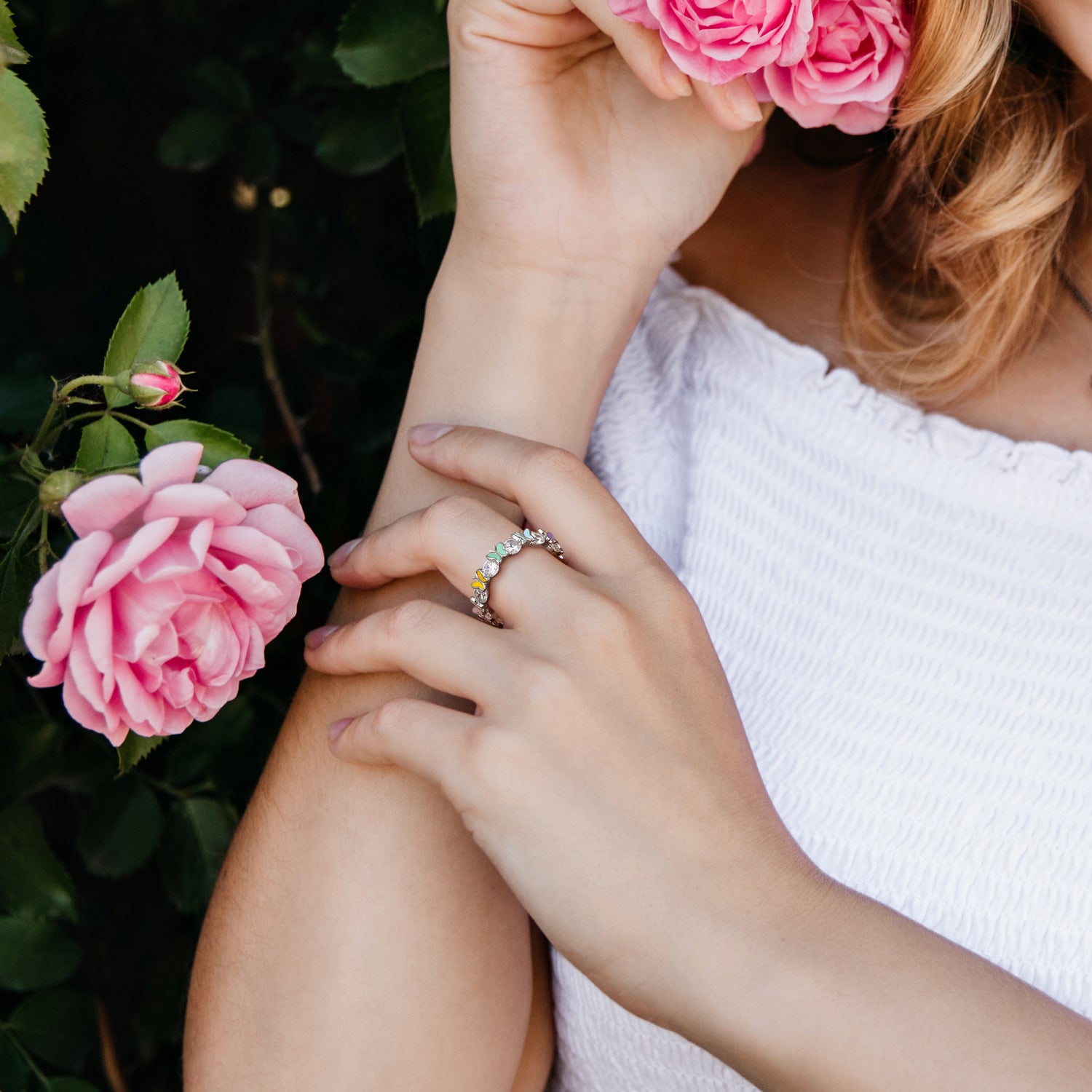 Wholesale S925 Sterling Silver Colorful Butterfly Rings ACC-RS-MC013