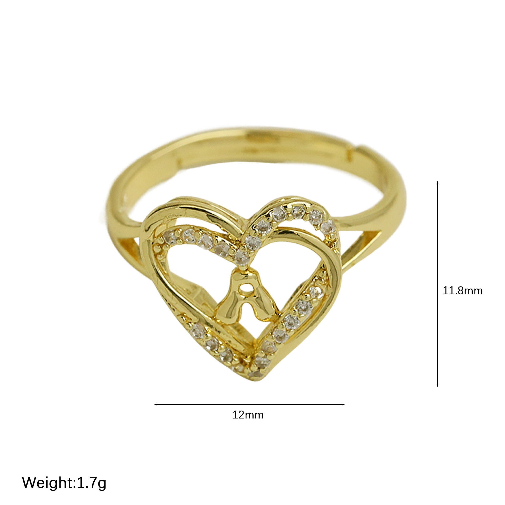 Wholesale  gold love heart-shaped 26 English letters open heart fashion  ring