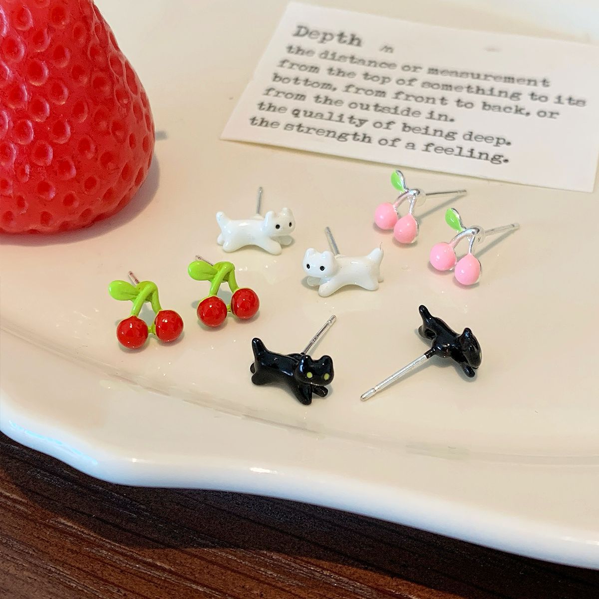 Wholesale Love Cherry Cat Earrings Three-Piece Set Silver Needle Cute Versatile Earrings