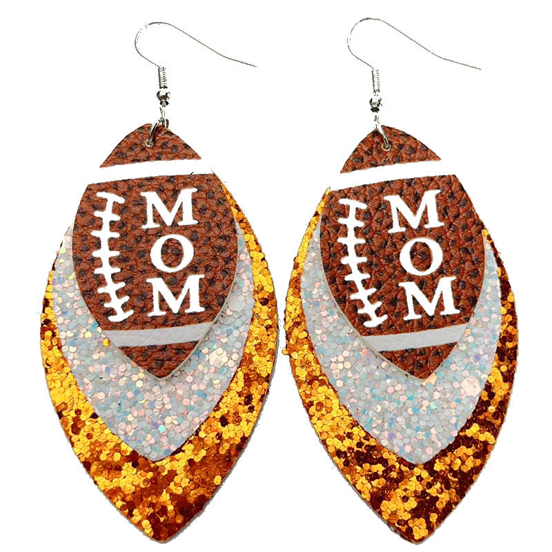 Wholesale 2pairs/pack Sports Style MOM Football Sequin Leather Earrings Mother's Day ACC-ES-HY120