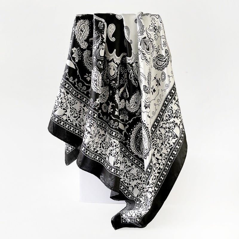 Wholesale  90cm Silk Scarf Classic Color-Blocking Paisley Print Scarf