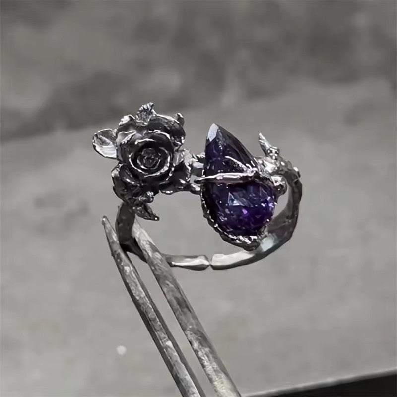 Wholesale Vintage Distressed Black Rose Finger Ring