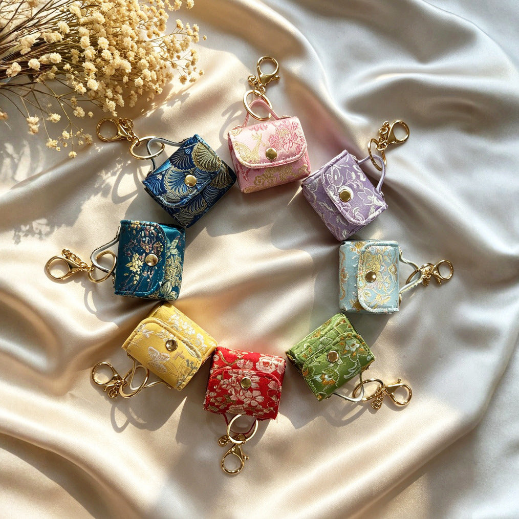 Wholesale Chinese Embroidery Earphone Bag Charm Keychain Handmade Fashion Accessory Gift