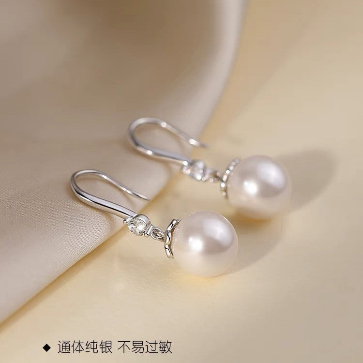 Wholesale S925 Sterling Silver Pearl Ear Hook  Vintage Earrings