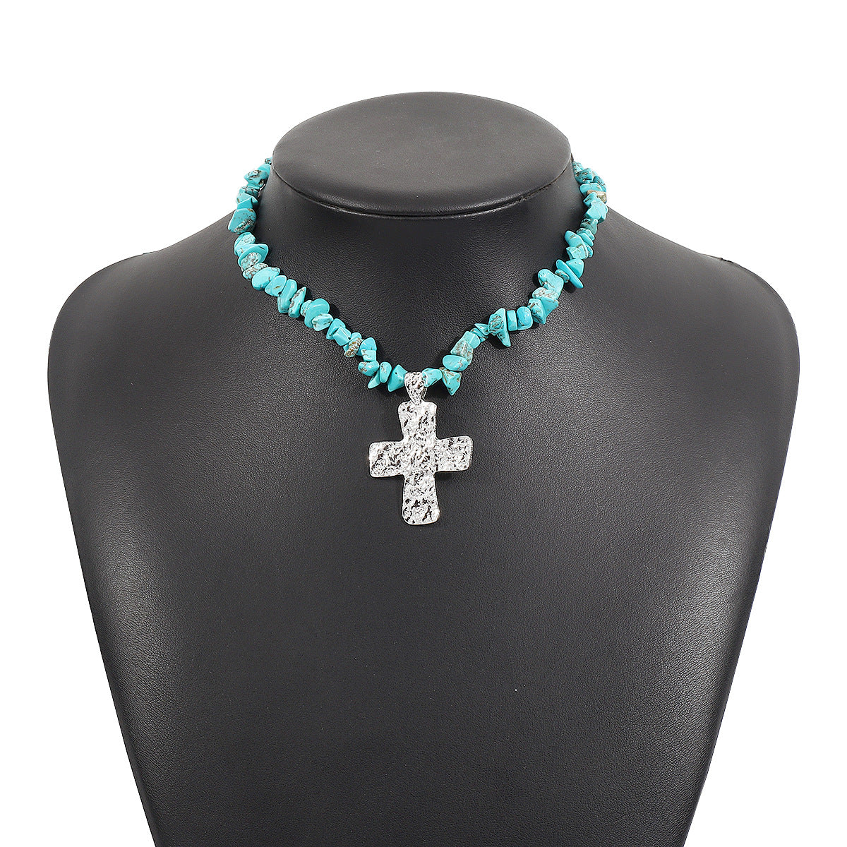 Wholesale retro irregular gravel necklace stacked cross pendant necklace