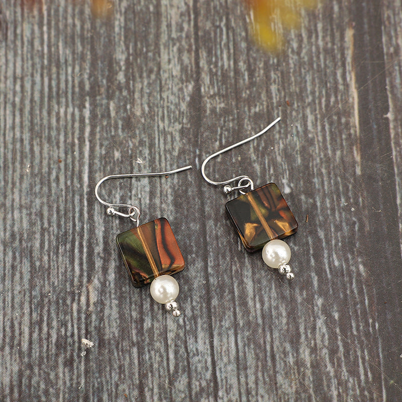 Wholesale  Retro Compact Square Spliced Pearl Acrylic Bohemian Earrings