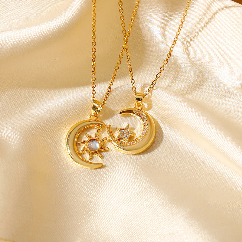 Wholesale Stainless steel Casual Micro Zircon Star Moon Myth Necklace