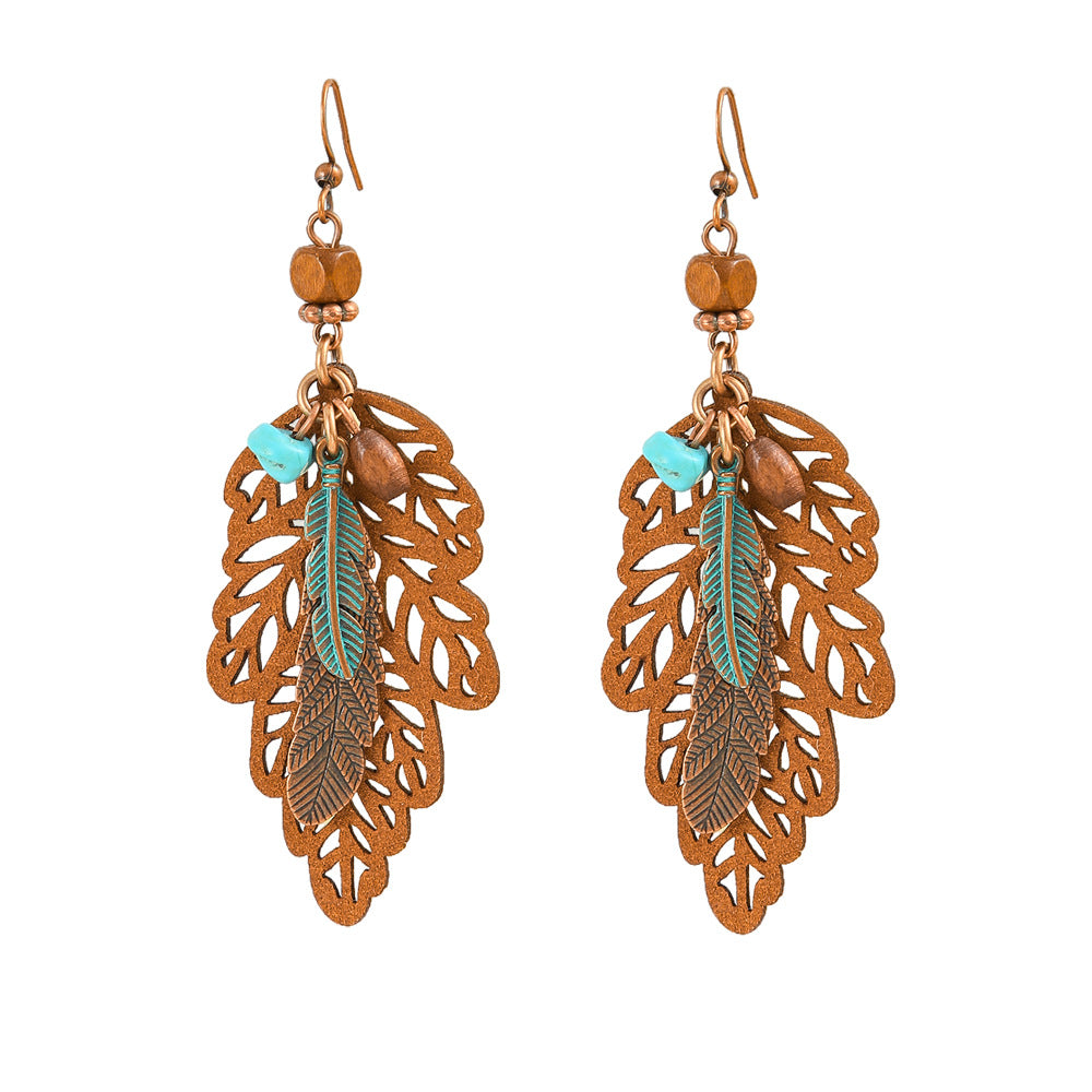 Wholesale Zinc Alloy Bohemian Leaf Earrings,  Trendy Ethnic Style Fashion Accessory for Gift