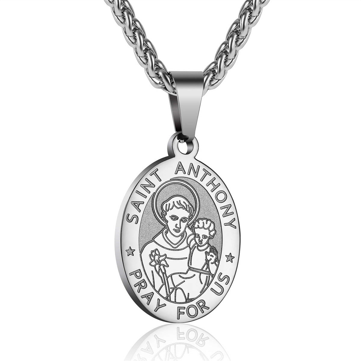 Wholesale double-sided portrait medal cross stainless steel pendant necklace