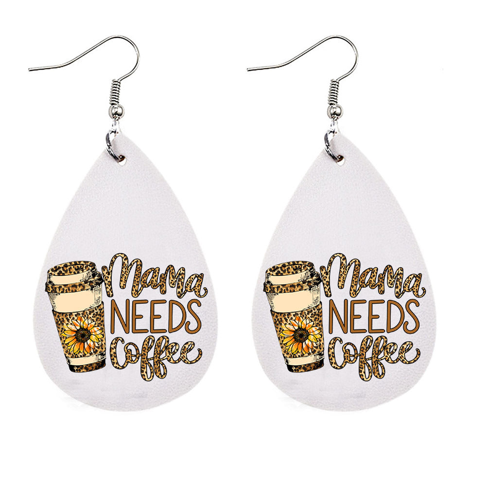 Wholesale MAMA Leopard Mother's Day Leather Earrings ACC-ES-CY006