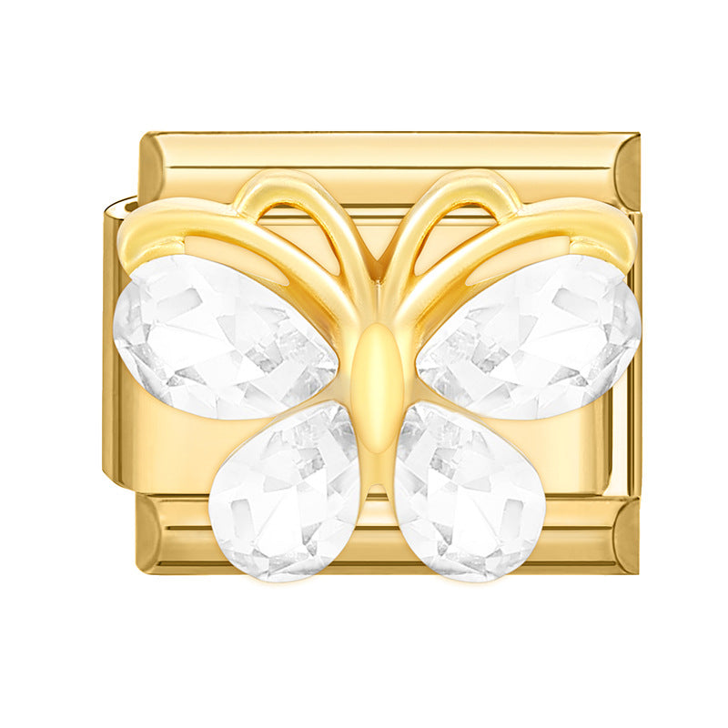 Wholesale Italian Beaded Bracelet 9mm DIY Splicing Removable Gold Bottom Diamond Pendant Series Stainless Steel Combinable Bracelet