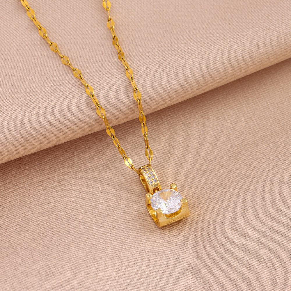 Wholesale  Titanium Steel Geometric Square Ten Carat Zircon Necklace