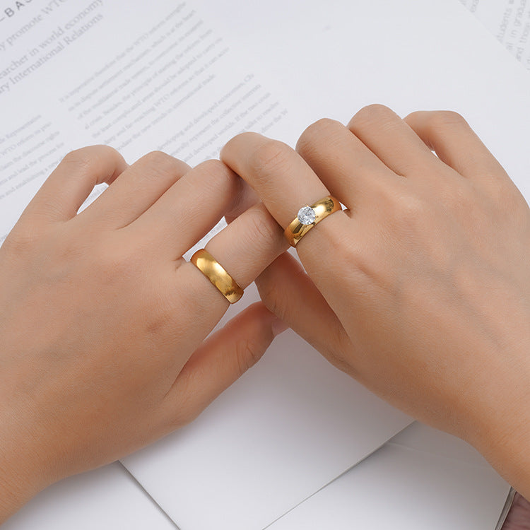 Wholesale zircon couple ring women's 18K gold titanium steel men's ring