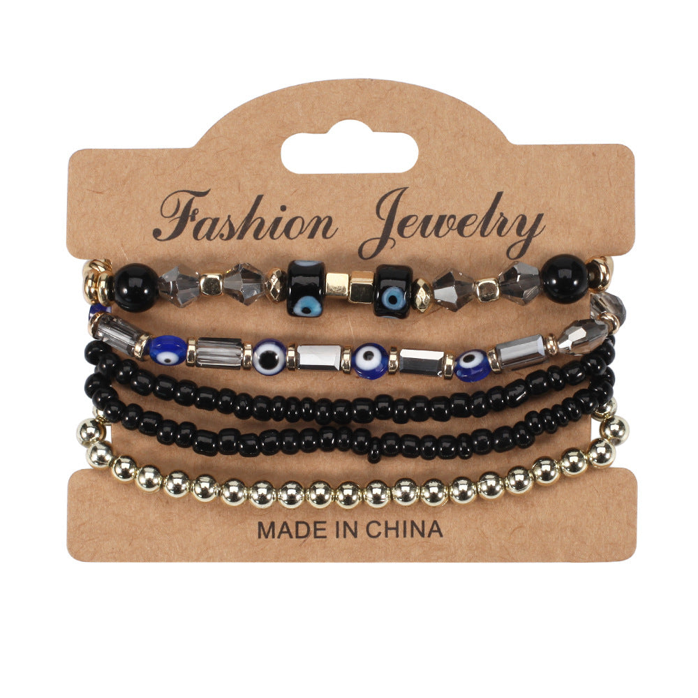 Wholesale Bohemian Eyes Pattern Rice Beads Multi-Layer Bracelet Layered Bracelet Set ACC-BT-XinY004