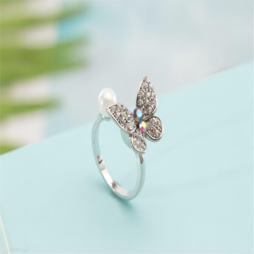 Wholesale  adjustable diamond butterfly creative couple Ring
